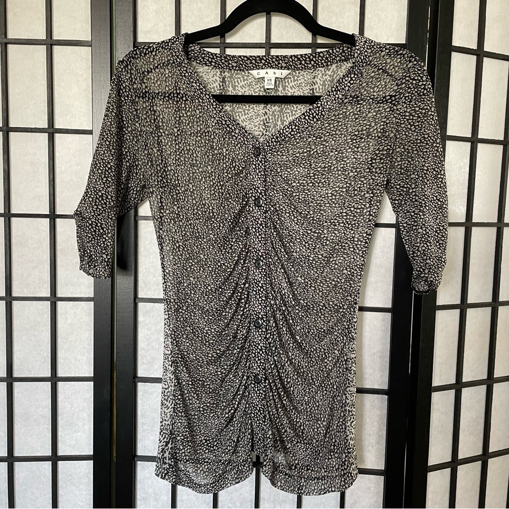 CAbi Ruched sheer blouse Size Small